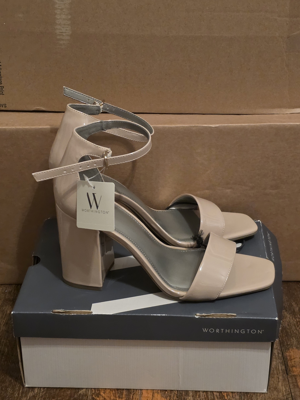 Worthington Blush Patent Block Heel Sandals with Ankle Strap